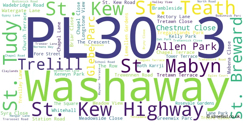 A word cloud for the PL30 3 postcode